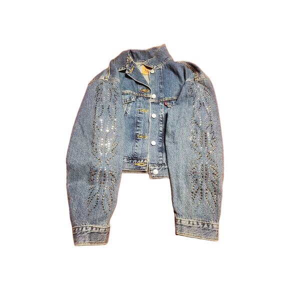 Levi's Jackets & Blazers - LEVI'S 90s Cropped Trucker Jacket Rhinestone Studded Denim Size M Dark Wash New
